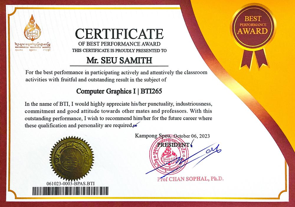 Computer Graphic I certificate image
